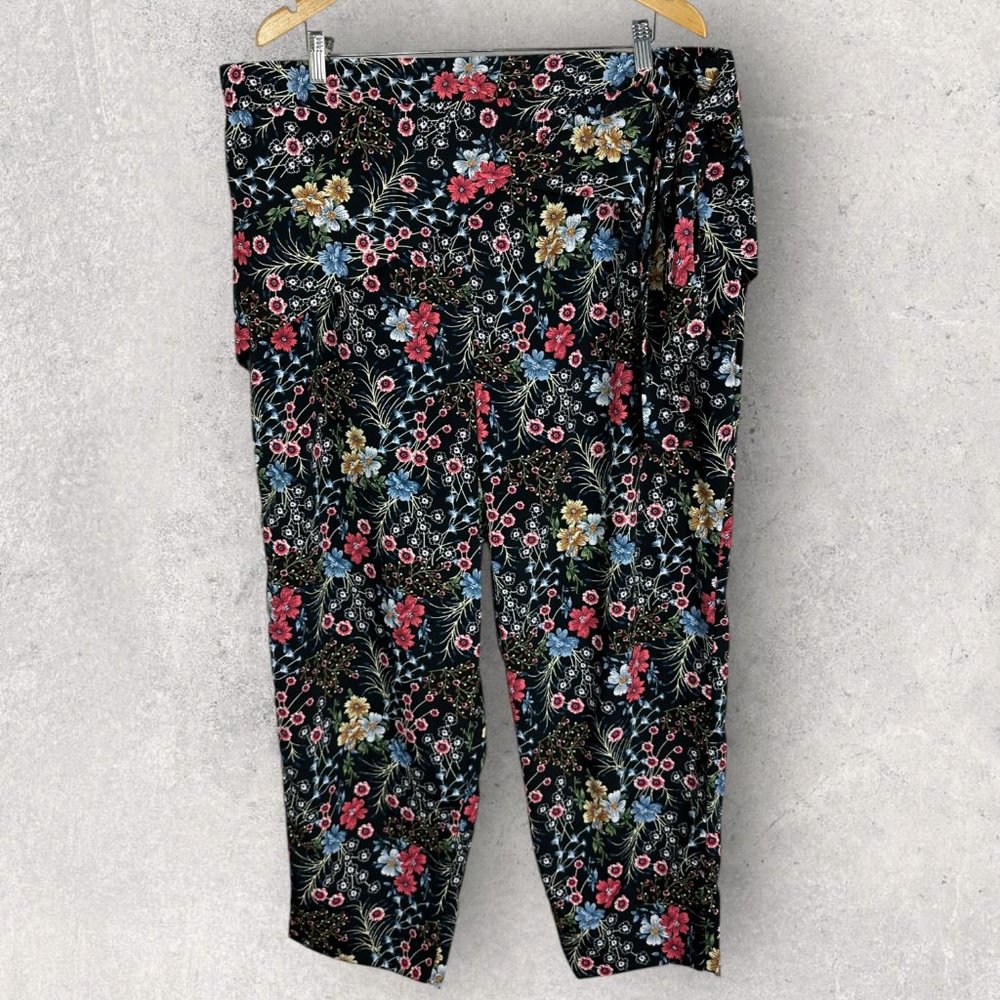 ASOS Wide Leg Floral Pants Womens Size 18 Skirted Tie Waist Boho Beach Elastic